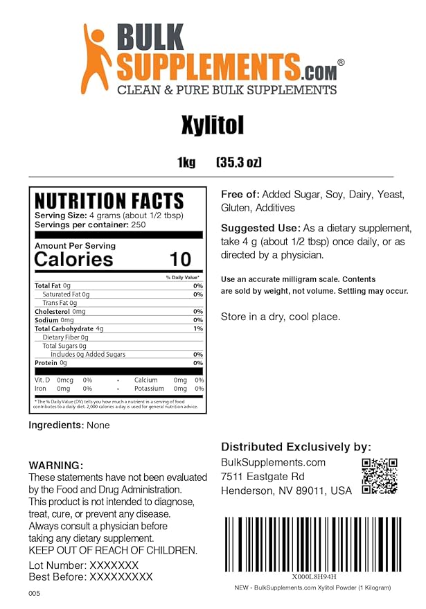 BulkSupplements.com Xylitol Powder - Xylitol Sweetener, Sugar Substitute For Baking & Cooking - Low