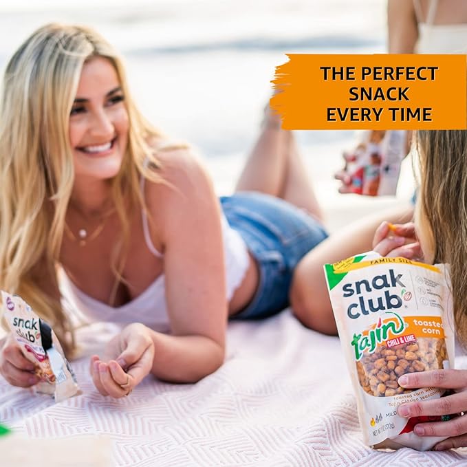 Snak Club Tajin Toasted Corn, Roasted Corn Nuggets with Chili and Lime Seasoning, Mild, Non-GMO