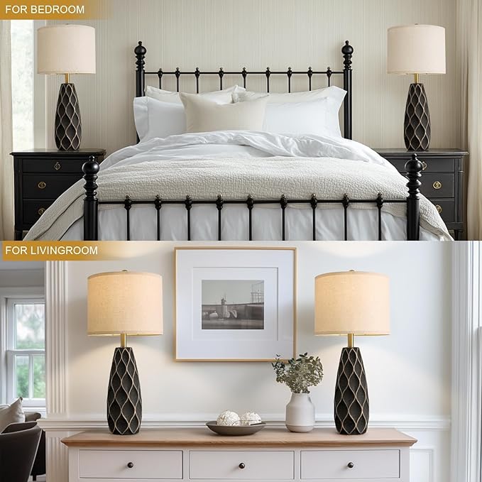 PORTRES 27.5" Ceramic Table Lamps for Bedroom Living Room Lamps Set of 2 Modern Bedside Nightstand