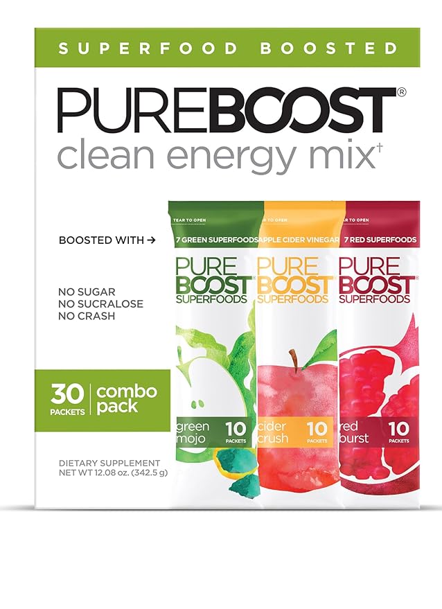 Pureboost Superfoods Clean Energy Booster, Energy Drink Mix with Apple Cider Vinegar, 7 Organic Red