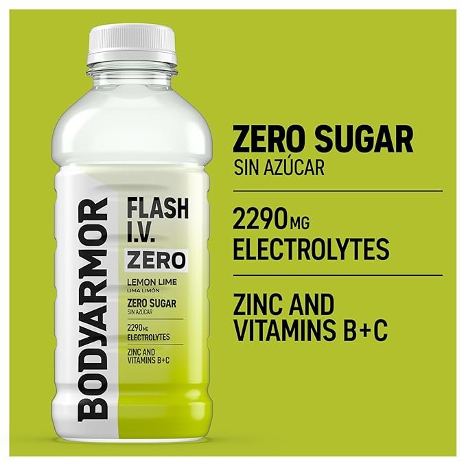 BODYARMOR Flash I.V. Zero Sugar Electrolyte Beverage, Lemon Lime, Hydration Drink For Rapid