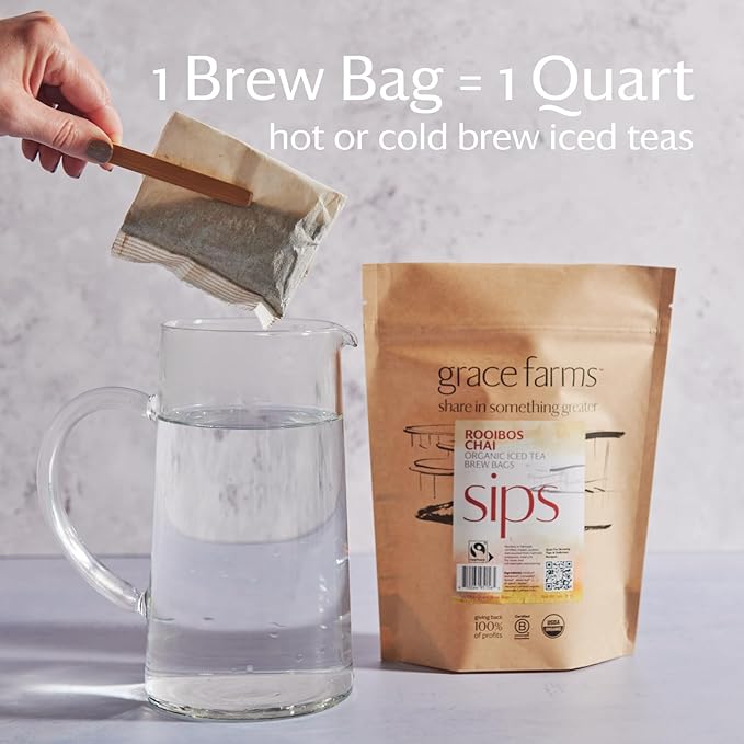Grace Farms ROOIBOS CHAI ORGANIC ICED TEA (Twelve 1qt. Brew Bags, 3 Gallons) | Refreshing and