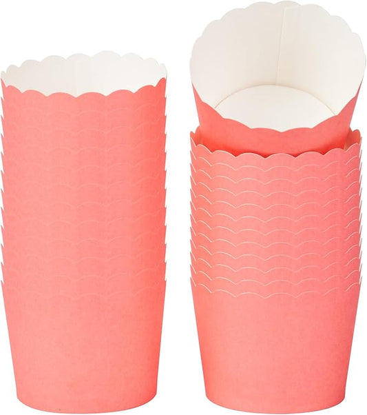Panificio 3 Ounce Cupcake Wrappers, 200 Scalloped Baking Cups - Oven-Ready, Greaseproof, Red Paper