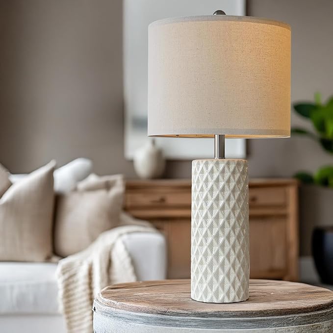 26" Tall Table Lamp for Living Room -Vintage White Lamps Set of 2 Modern Ceramic Lamps for Night