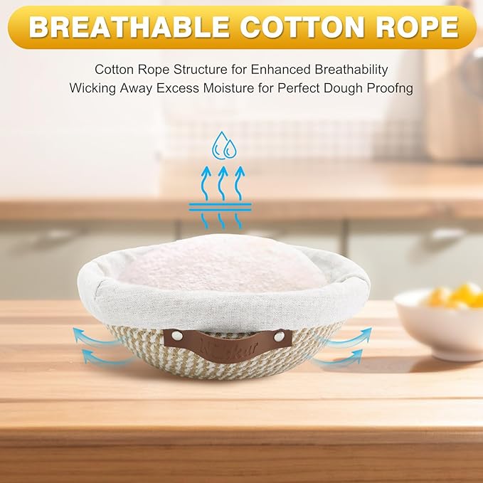 Banneton Bread Proofing Basket Set of 2, 9 Inch & 10 Inch Round Cotton Rope Sourdough Bread Baking