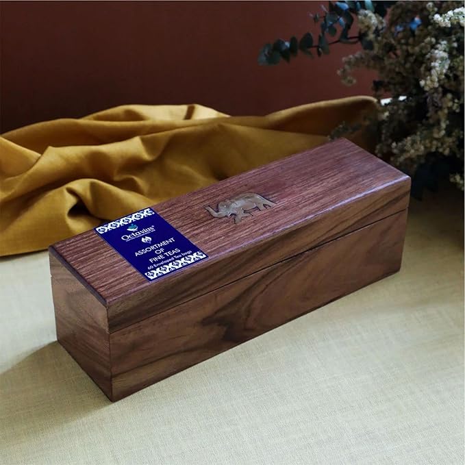 Octavius Gift's Select - Assorted Tea in Wooden Box | 6 Flavors, 60 Tea Bags | Black & Green Tea |