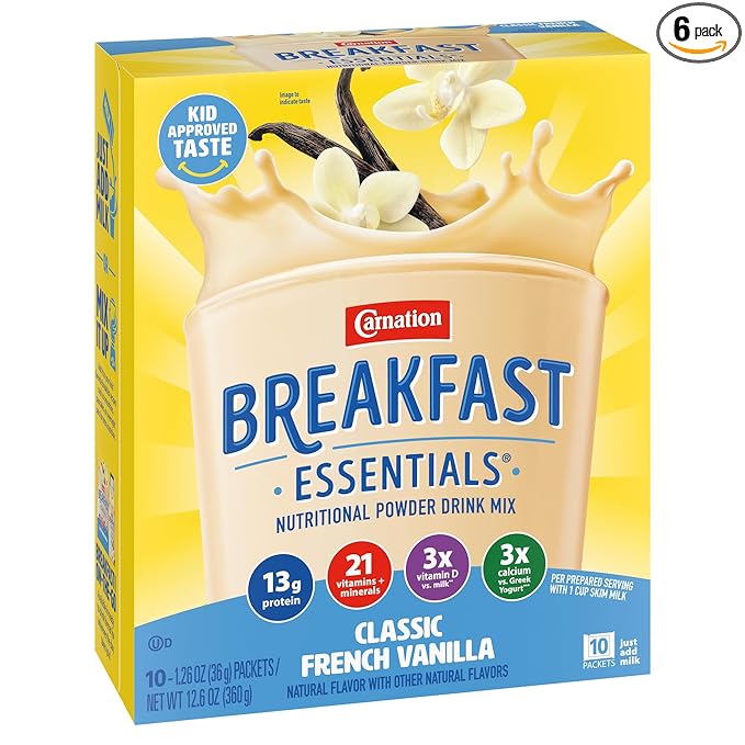 Carnation Breakfast Essentials Powder Drink Mix, Classic French Vanilla, 10 Count Box of 1.26 Ounce