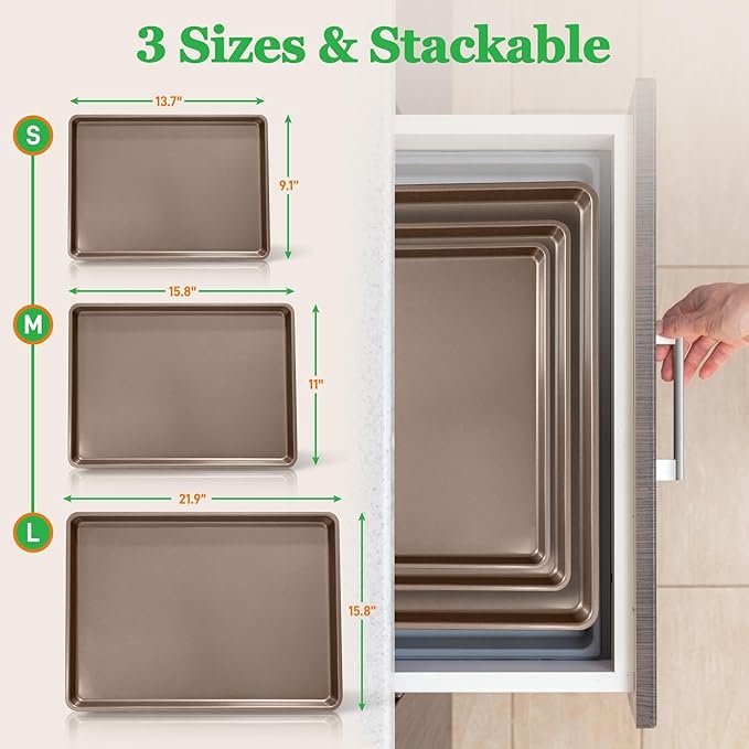 NutriChef 3-Piece Nonstick Baking Pans Set - Thick Carbon Steel Oven Bake Trays - Includes XL