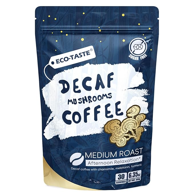 Relaxing Decaf Mushroom Coffee Blend with Reishi, Chamomile & Turmeric - 30% Beta-Glucans, MCT