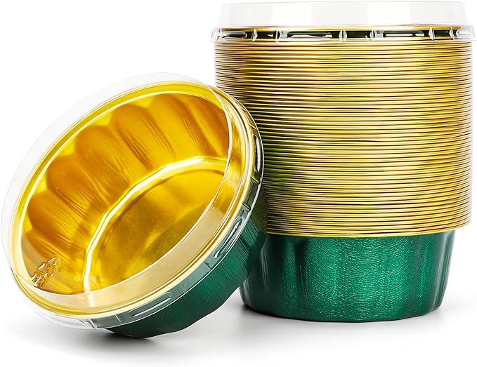 Beasea Disposable Ramekins with Lids, 8oz 50 Pack Aluminum Cups for Baking Jade Green, Aluminum