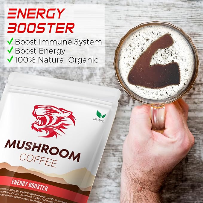 Tiger Organic 5 Mushroom Instant Coffee – 30 Servings with 100% Arabica | Immune System Booster