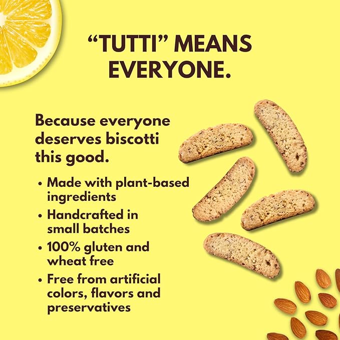 Tutti Gourmet Gluten Free Lemon Biscotti, 9.9 oz (283g) Resealable Cookie Bag - Vegan and Halal