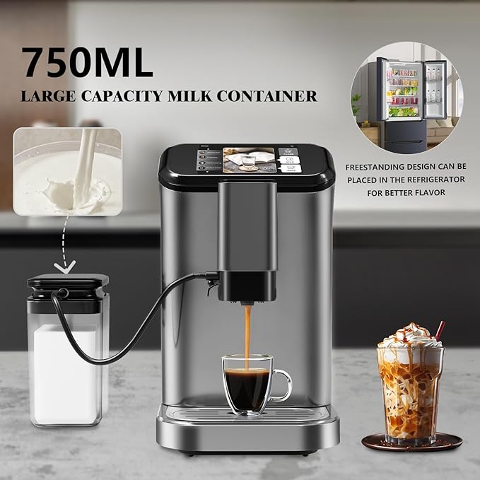 Fully Automatic Espresso Machine with Smart TFT Touchscreen, Brewing System and Automatic Milk