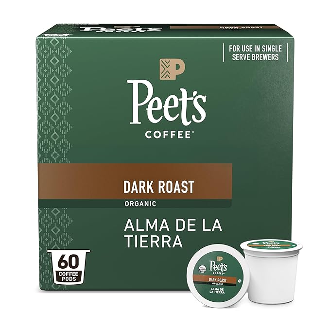 Peet's Coffee, USDA Organic Dark Roast Single Serve Coffee Pods - Alma de la Tierra 60 Count (6