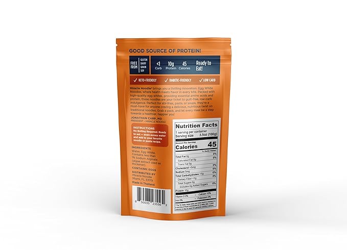 Miracle Noodle Egg White Vermicelli Pasta, 3.5 Oz (Pack of 6), Ready to Eat Egg White Noodles, 10g