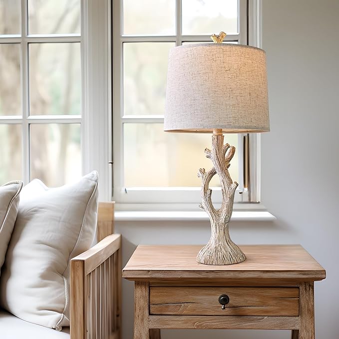 OYEARS Farmhouse Table Lamps Set of 2 for Living Room Bedroom Bedside Tree Lamp Nightstand End