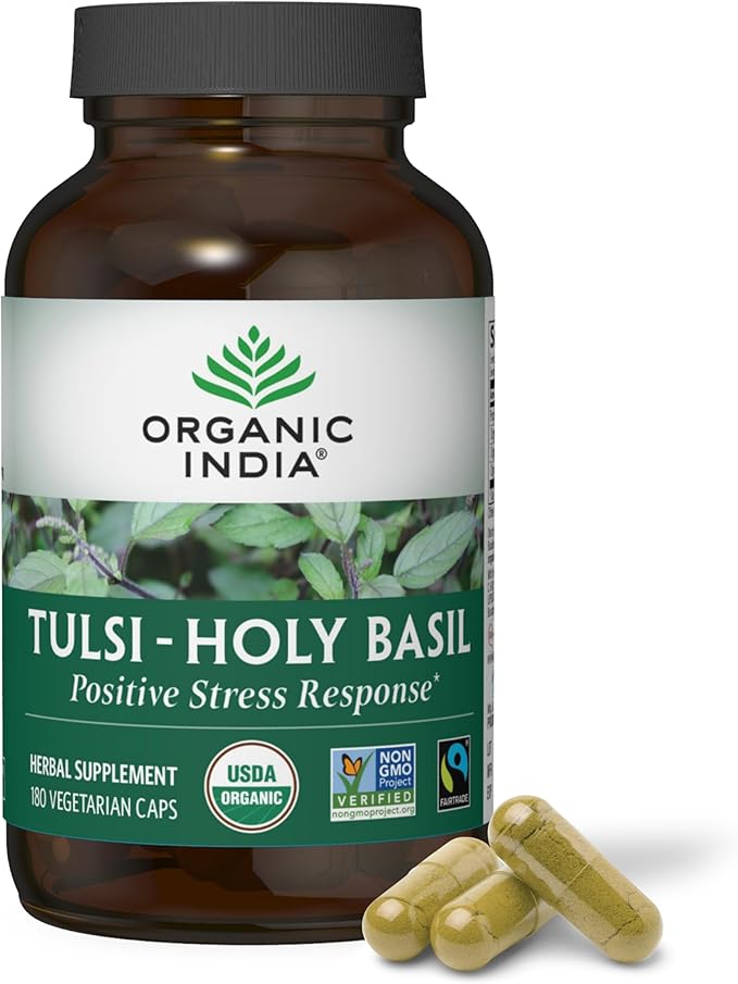 Organic India Tulsi Holy Basil Capsules - Holy Basil Extract - Holy Basil Leaf Supplement, Herbal