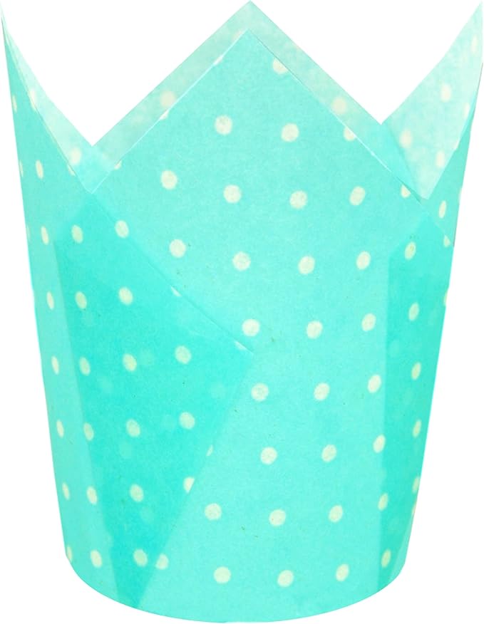 Large Muffin Greaseproof paper Baking cupcake cups, 2-1/4" x 4" Blue printed with Polka Dot Tulip