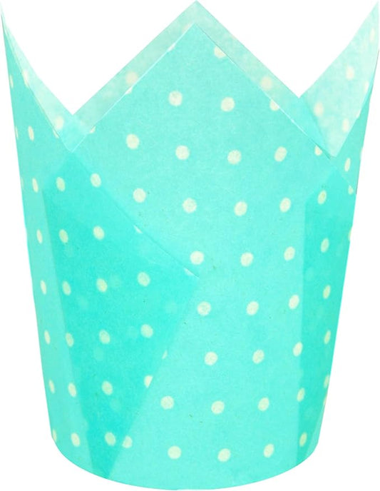 Large Muffin Greaseproof paper Baking cupcake cups, 2-1/4" x 4" Blue printed with Polka Dot Tulip