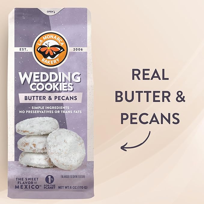Mexican Wedding Cookies, 6 Ounce (Pack of 3), Buttery Cookies with Pecans and Dusted with Powdered