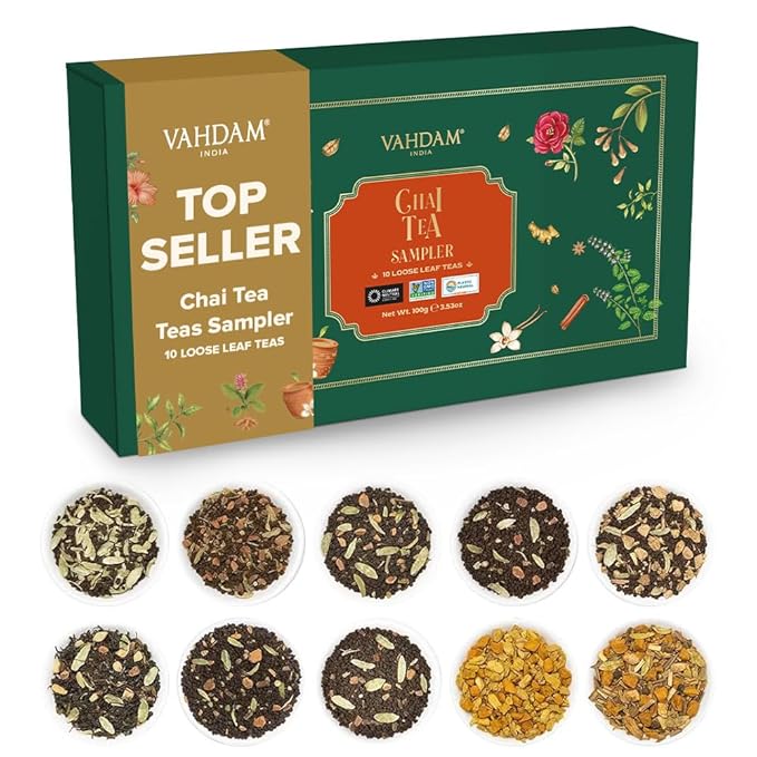 VAHDAM, Assorted Chai Tea Loose Leaf Tea Gift Set (10 Flavors) Gift Ideas for Women & Men | Indian
