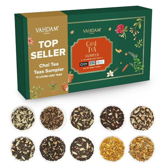 VAHDAM, Assorted Chai Tea Loose Leaf Tea Gift Set (10 Flavors) Gift Ideas for Women & Men | Indian