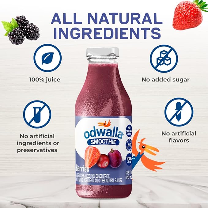 Odwalla Berries Smoothie - Fruit Smoothie Mix Ready to Drink - Juice Blend, No Added Sugar, No
