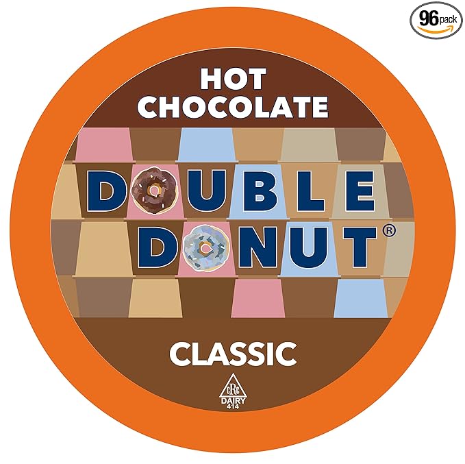 Double Donut Hot Chocolate Pods for Keurig K Cups Brewers, Single Serve Classic Hot Cocoa Pods, 96