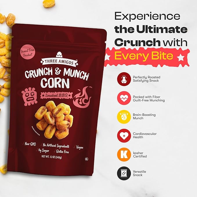 Three Amigos Corn Nuts Suger Free, 100% Vagan, Peanut Free Non-GMO (All Natural Ingredients)