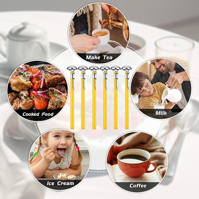 Xuhal 6 Pcs Stainless Steel Kitchen Thermometer with 5 Inch Long Stem 1 Inch Dial Thermometer Milk