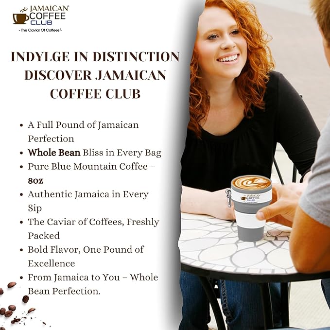 JamaicanCoffeeClub 100% Blue Mountain Whole Bean Coffee ??WB 8oz Jamaican Roasted Beans, Smooth