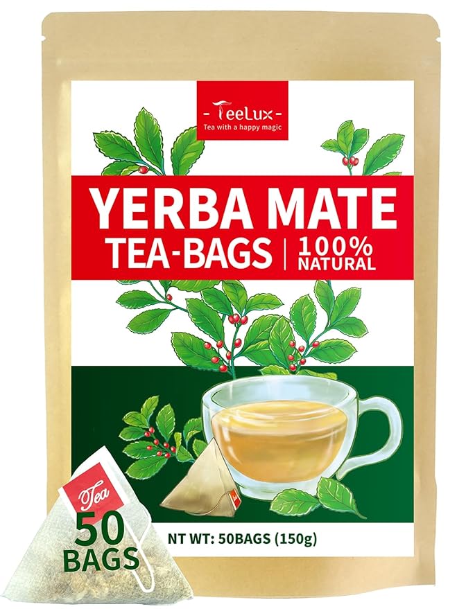 TeeLux Yerba Mate Tea Bags, 3g/bag, Unsmoked Yerba Mate Tea, Rich in Antioxidant, Hot & Iced Tea