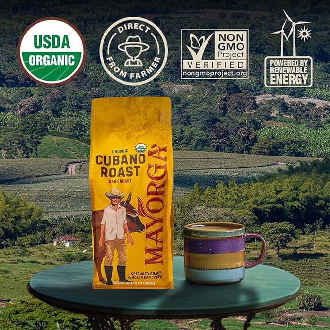 Mayorga Organic Coffee 2lb Cafe Cubano Roast - Dark Roast Whole Bean Specialty Grade Coffee, 100%