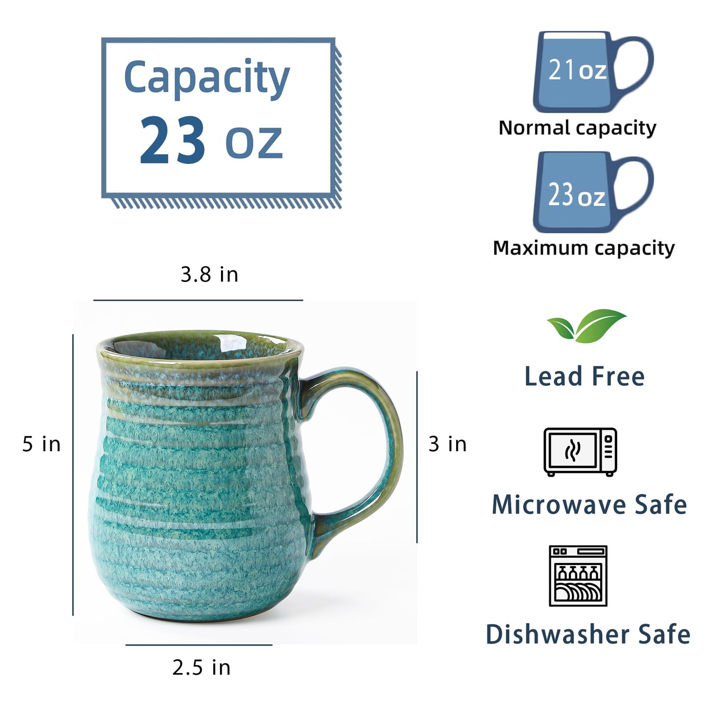 23 oz Large Ceramic Coffee Mugs, Handmade Big Cup for Office and Home
