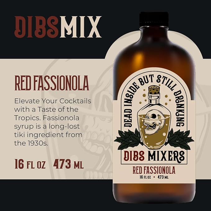 Dibs Mixers Red Fassionola - Tropical Cocktail Syrup with Strawberry, Hibiscus, Passionfruit & More