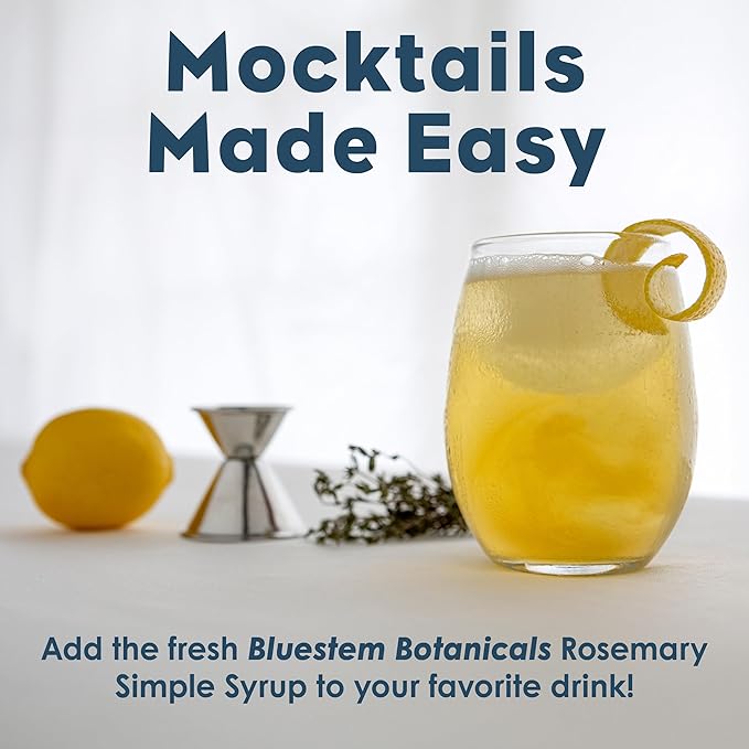 Bluestem Botanicals Organic Rosemary Simple Syrup, 8 oz, Cocktail and Mocktail Mixer for Drinks
