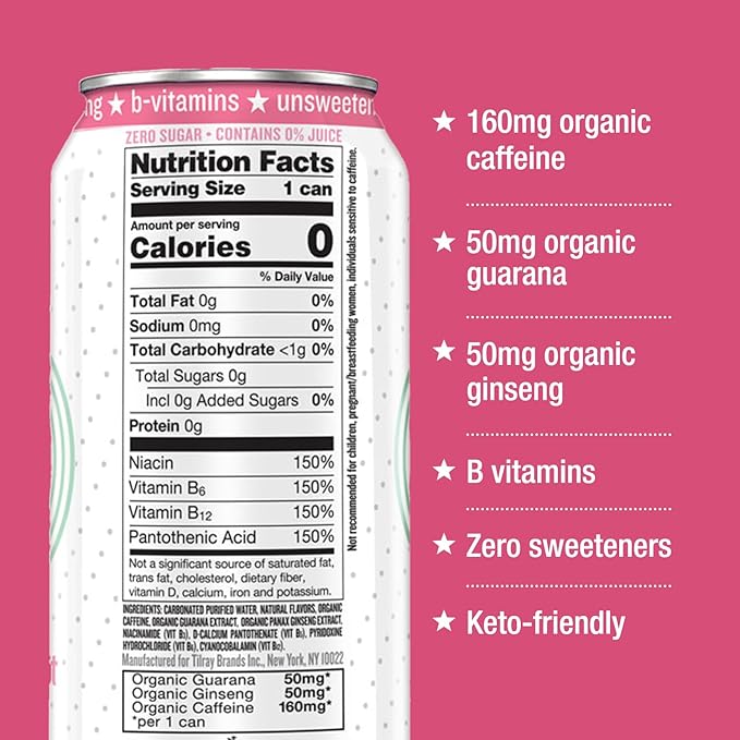 Hiball Clean Energy Drink - Watermelon Mint - Zero Sugar, Zero Calorie Sparkling Water with 160mg