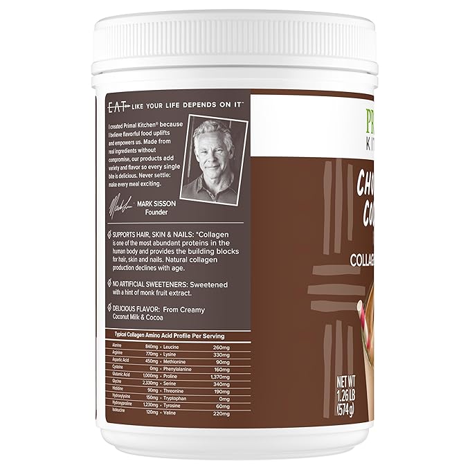 Primal Kitchen Chocolate Collagen Fuel® Drink Mix, Chocolate Coconut Collagen Peptides, No Dairy or