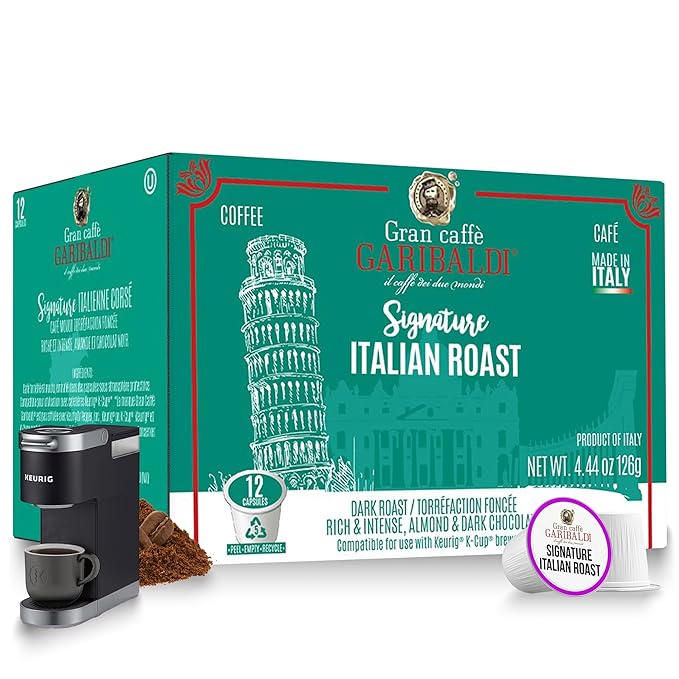 Caffè Garibaldi Italian Roast Coffee Pods, Single-Serve Capsules for Keurig K-Cup Brewers with 100%