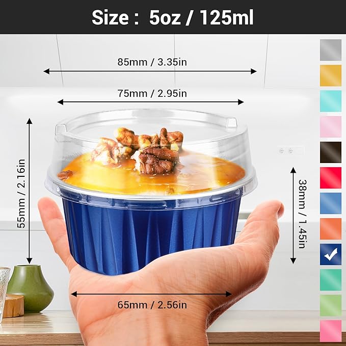 EUSOAR Mini Aluminum Pans with Lids, 30pcs 5oz Disposable Aluminum Foil Cupcake Liners Ramekins