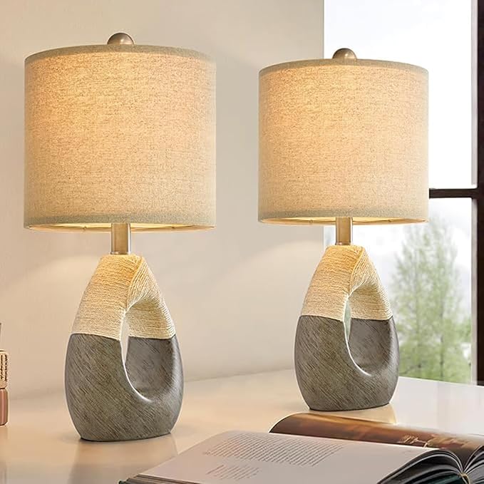 OYEARS 19” Boho Table Lamps Bedroom Living Room Set 2,Suitable for Small Space,Small Farmhouse