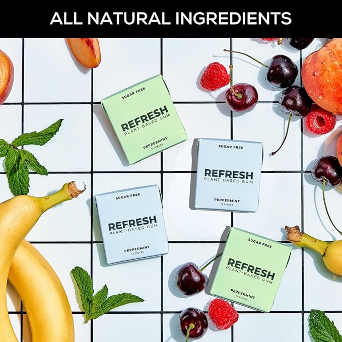 Refresh Gum, Xylitol, Natural, Sugar Free, Long Lasting Chewing Gum, Plastic Free, Natural Flavors