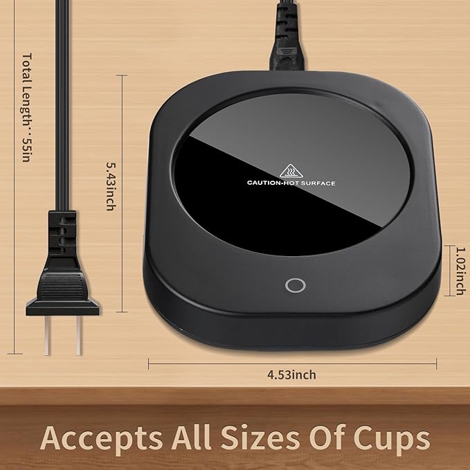 Mug Warmer with 4-Hour Auto Shut Off, 3 Temperature Settings, Frosted Black Rectangular Electric