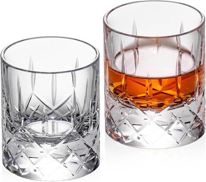 KAMMAK Crystal Whiskey Glasses Set of 2, Handcrafted 2.03oz Old Fashioned Glasses Stemless, Luxury