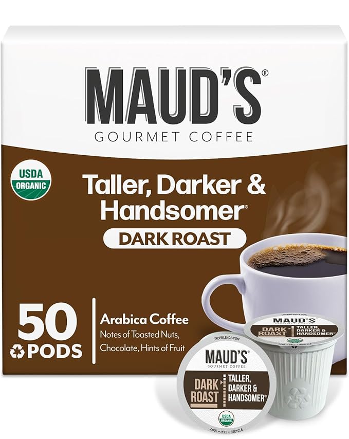 Maud's Organic Dark Roast Coffee Pods, 50 ct, Fair Trade & Single Origin Recyclable Single Serve