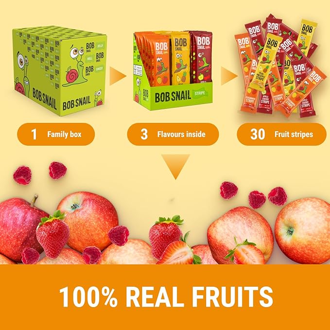 BOB SNAIL Healthy Organic Fruit Snacks for Kids and Adults ??30 Organic Fruit Leather Snacks with