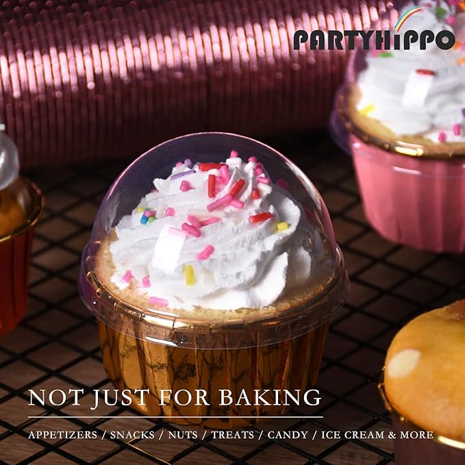 Party Hippo Disposable Foil Muffin Liners, 3.5 Oz 50 pcs, Gold & Rose Gold Cupcake Baking Cups