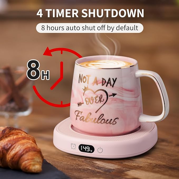 Coffee Mug Warmer & Not A Day Mug Set, Electric Cup Warmer for Desk Office Home, Beverage Warmer