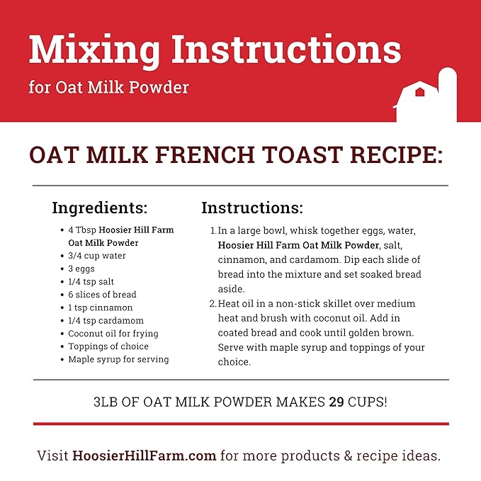 Hoosier Hill Farm Oat Milk Powder, 3LB (Pack of 1)