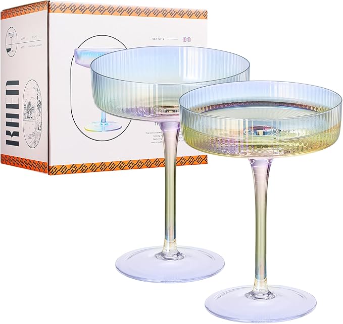 Iridescent Coupe Glasses, Martini, Champagne Cocktails, Vintage Art Deco | Set of 2 | 7.1 oz